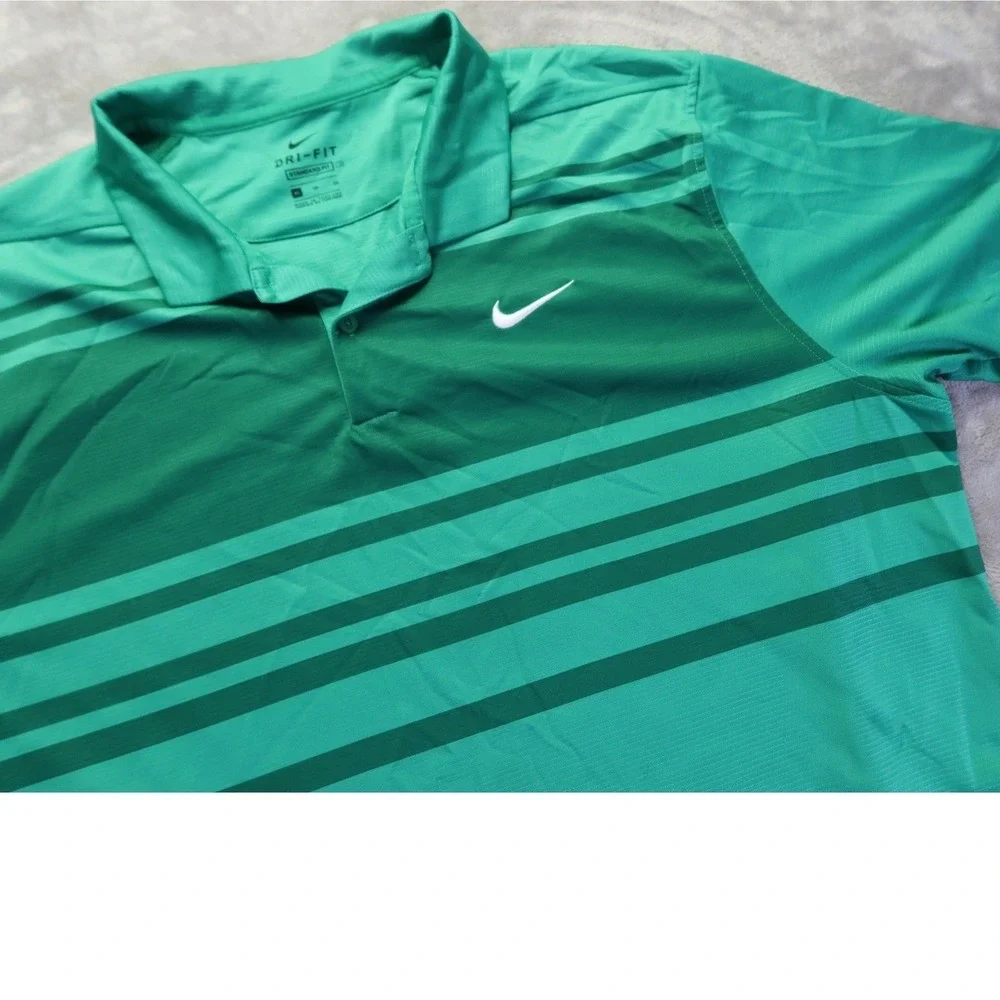 Nike Dri Fit Men's Golf Polo Shirt Emerald‎ Green Striped Short Sleeve XL
